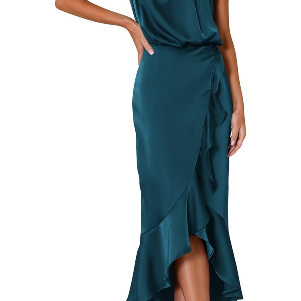 Elegant Teal Satin Dress